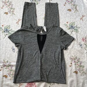 Fit Kitty Bodysuit Jumpsuit One Piece Gray w/ Black Mesh Women's 1XL